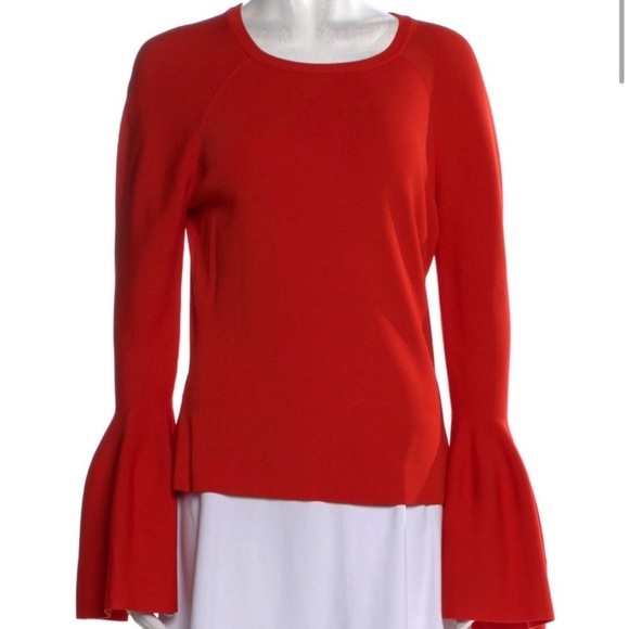 Jonathan Simkhai Red Long Sleeve Rib Knit Crew Neck Top Wide Flare Cuffs Sz M - Picture 1 of 8